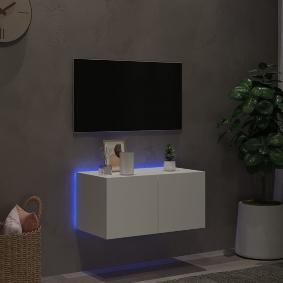 Meuble TV mural avec lumières LED blanc 60x35x31 cm