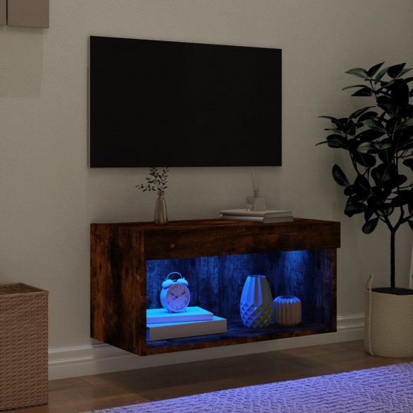 Meuble TV avec lumières LED chêne fumé 60x30x30 cm