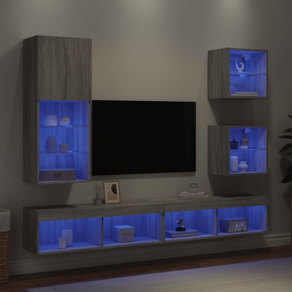 Unités murales TV avec LED 5 pcs gris sonoma bois d'ingénierie