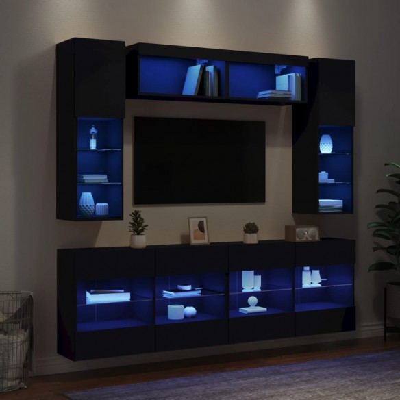 Ensemble de meubles TV muraux 6 pcs avec lumières LED noir