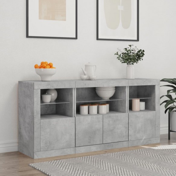 Buffet avec lumières LED gris béton 142,5x37x67 cm