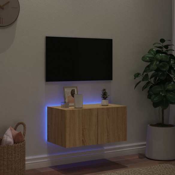 Meuble TV mural avec lumières LED chêne sonoma 60x35x31 cm