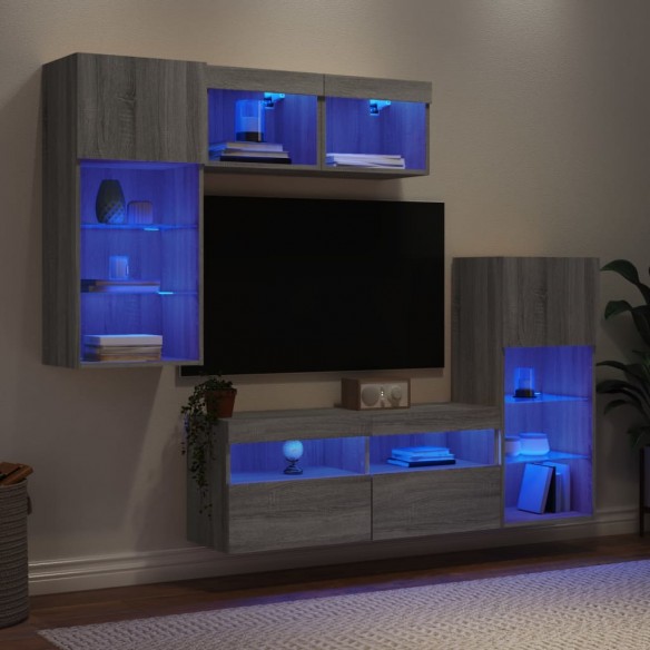 Unités murales TV avec LED 5 pcs gris sonoma bois d'ingénierie