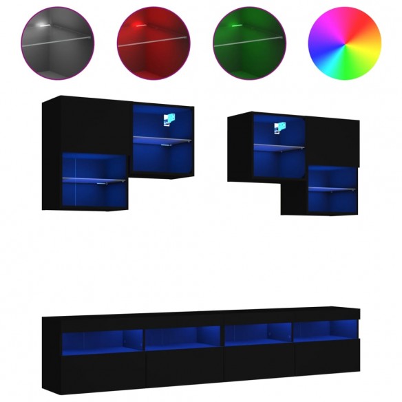 Ensemble de meubles TV muraux 6 pcs avec lumières LED noir