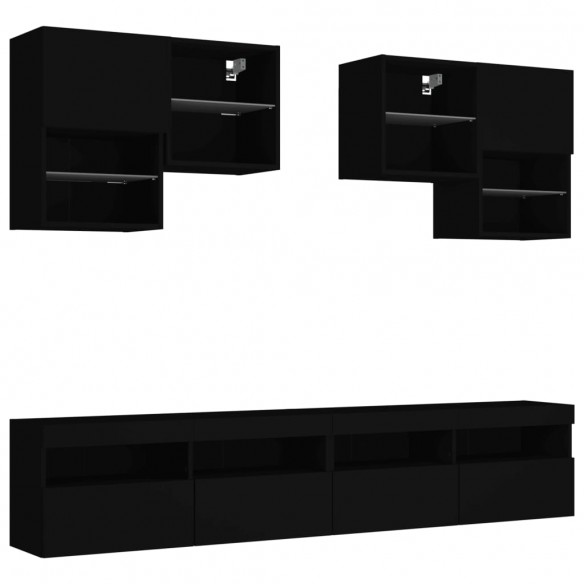 Ensemble de meubles TV muraux 6 pcs avec lumières LED noir