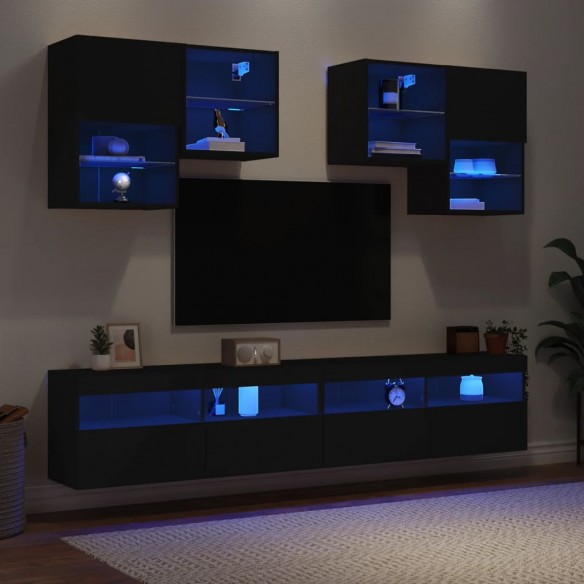 Ensemble de meubles TV muraux 6 pcs avec lumières LED noir