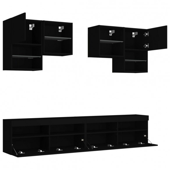 Ensemble de meubles TV muraux 6 pcs avec lumières LED noir