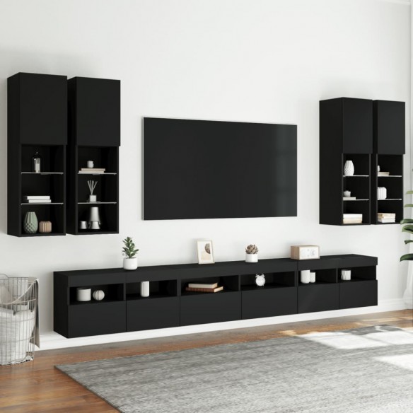 Ensemble de meubles TV muraux 7 pcs avec lumières LED noir