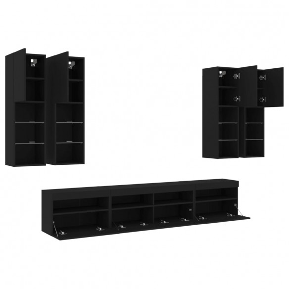 Ensemble de meubles TV muraux 7 pcs avec lumières LED noir