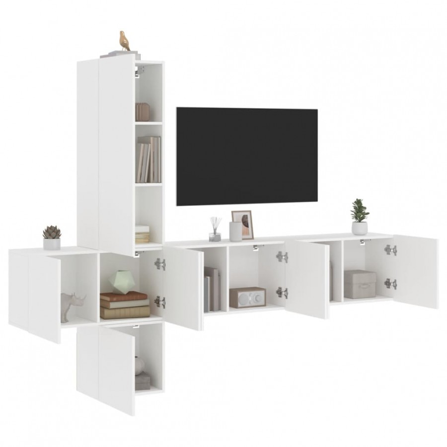 Unités murales TV 5 pcs blanc bois d'ingénierie