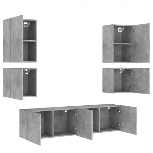 Unités murales TV 6 pcs gris béton bois d'ingénierie