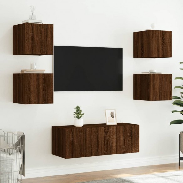 Unités murales TV avec LED 6 pcs chêne marron bois d'ingénierie