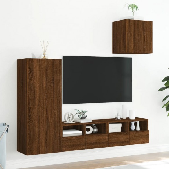 Unités murales TV 4 pcs chêne marron bois d'ingénierie