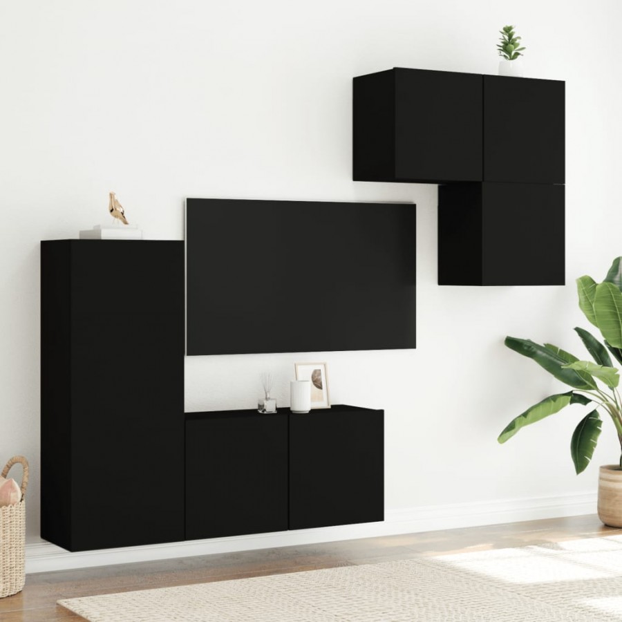 Unités murales TV 4 pcs noir bois d'ingénierie