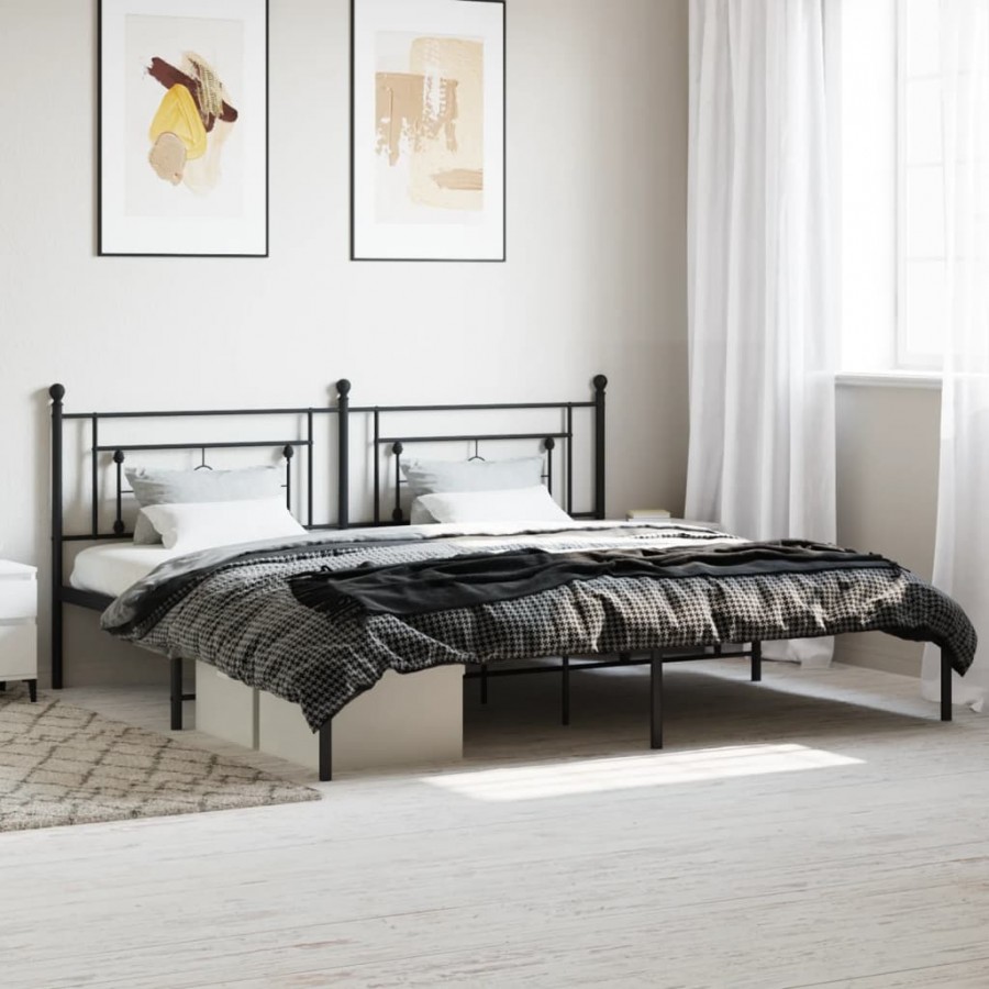 Cadre de lit métal avec tête de lit noir 193x203 cm