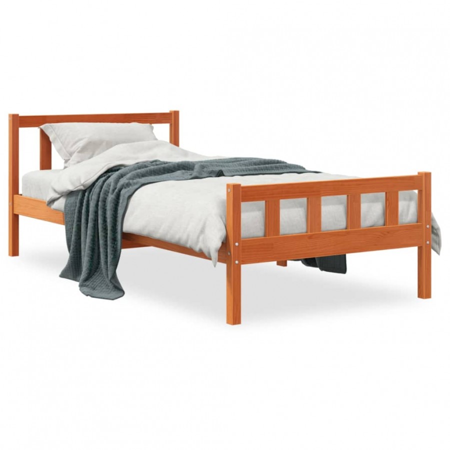 Cadre de lit avec tête de lit cire marron 75x190 cm bois de pin