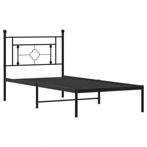 Cadre de lit métal avec tête de lit noir 90x200 cm