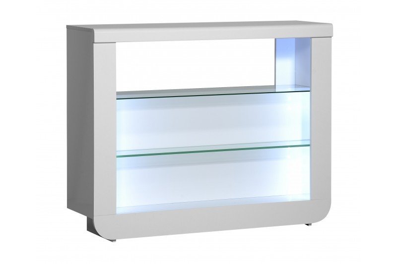 Meuble de bar design LED 2 tablettes vitrées peint blanc laqué