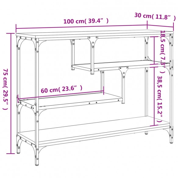 Table console chêne fumé 100x30x75 cm bois d'ingénierie