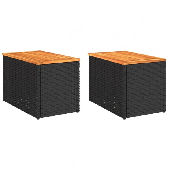 Tables d'appoint jardin 2pcs noir 55x34x37 cm rotin bois massif