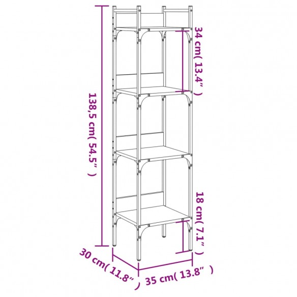 Bibliothèque à 4 niveaux chêne 35x30x138,5 cm bois d'ingénierie