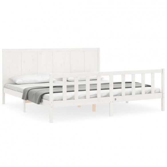 Cadre de lit avec tête de lit blanc Super King Size bois massif