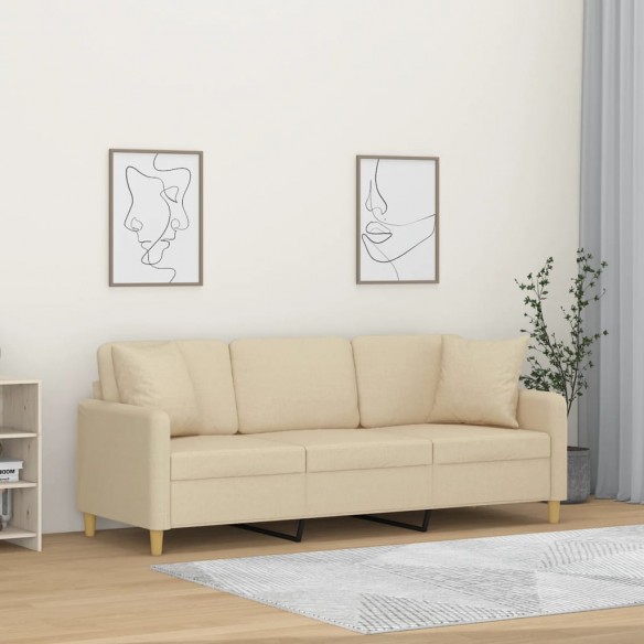 Canapé 3 places avec oreillers décoratifs crème 180 cm tissu