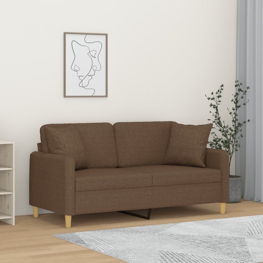 Canapé 2 places avec oreillers décoratifs marron 140 cm tissu