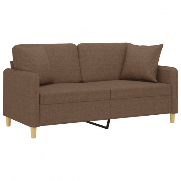 Canapé 2 places avec oreillers décoratifs marron 140 cm tissu