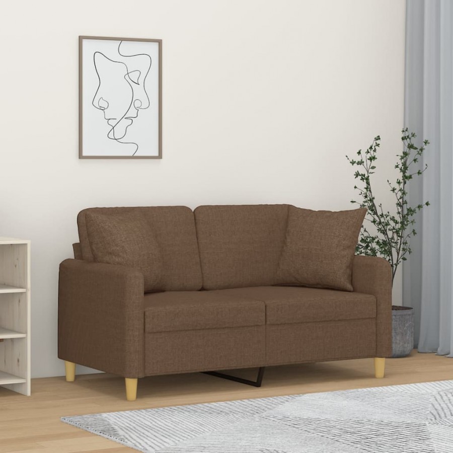 Canapé 2 places avec oreillers décoratifs marron 120 cm tissu