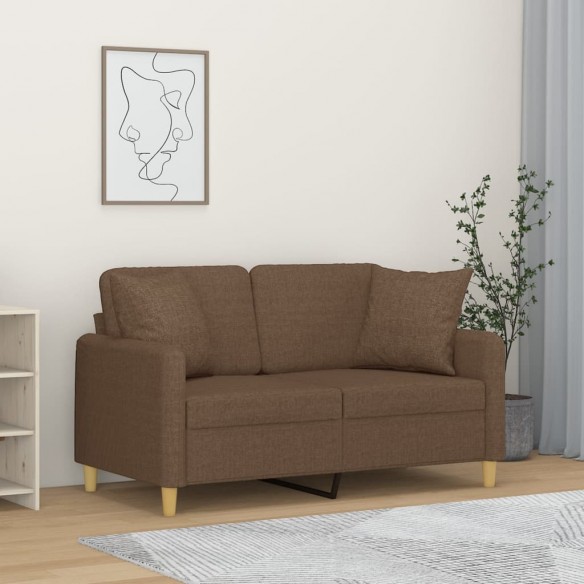 Canapé 2 places avec oreillers décoratifs marron 120 cm tissu