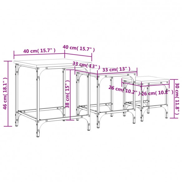 Tables basses gigognes 3 pcs chêne sonoma bois d'ingénierie