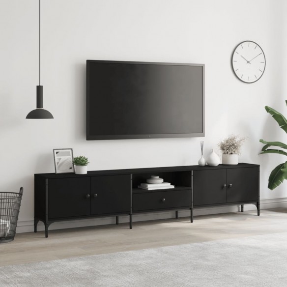 Meuble TV avec tiroir noir 200x25x44 cm bois d'ingénierie
