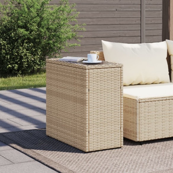 Table d'appoint de jardin avec dessus en verre beige rotin