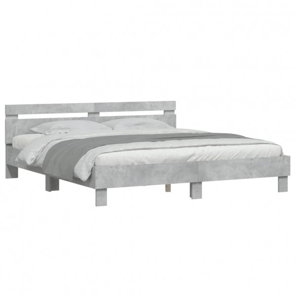 Cadre de lit avec tête de lit gris béton 200x200 cm