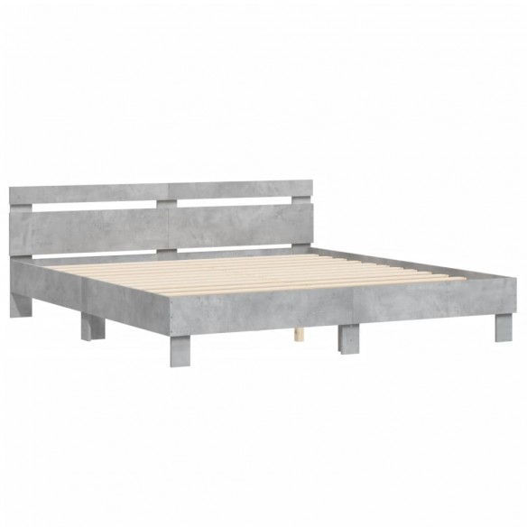 Cadre de lit avec tête de lit gris béton 200x200 cm