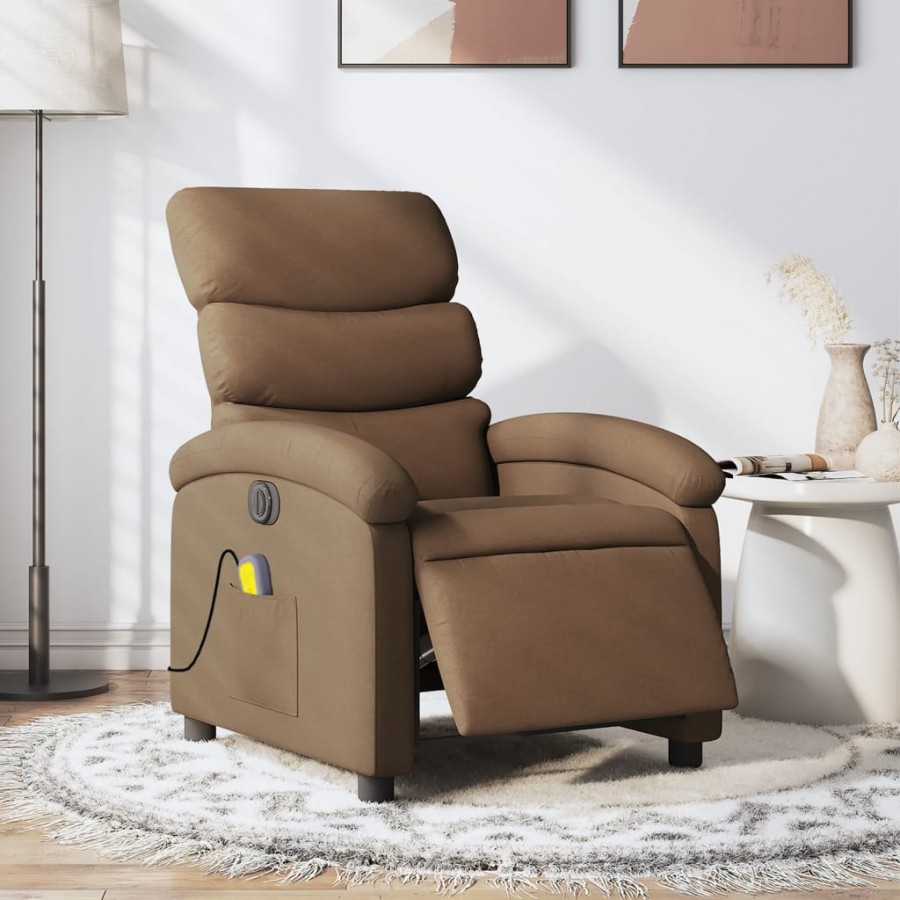 Fauteuil inclinable de massage électrique marron tissu