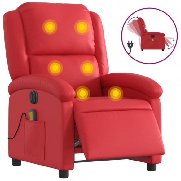 Fauteuil de massage inclinable électrique rouge similicuir