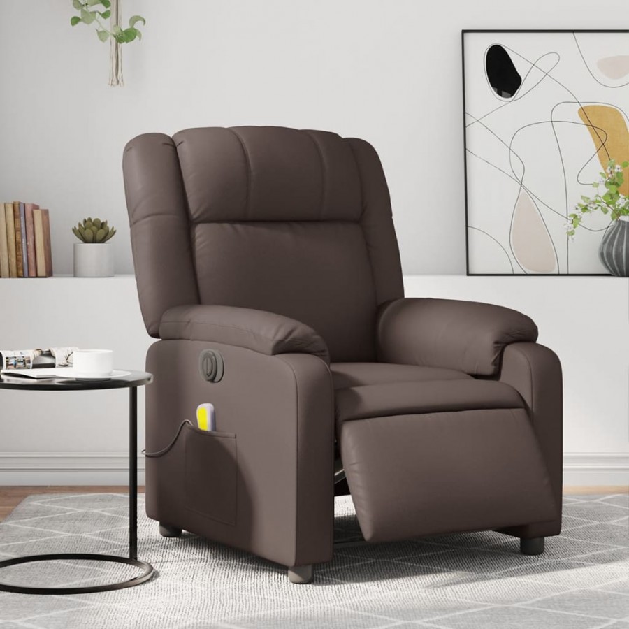 Fauteuil de massage inclinable électrique marron similicuir