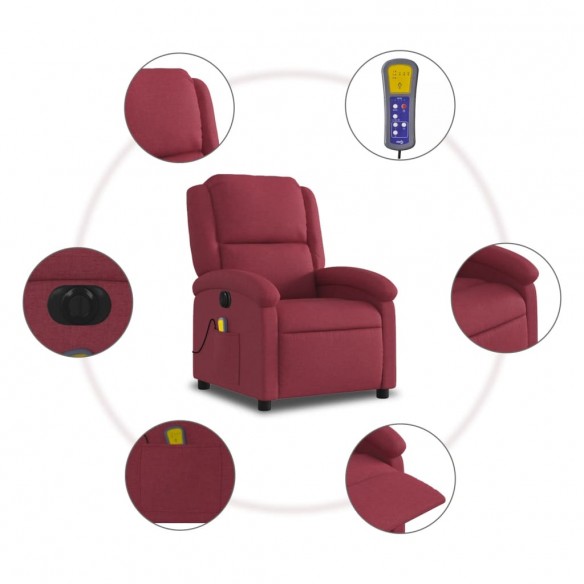 Fauteuil de massage inclinable électrique Rouge bordeaux Tissu