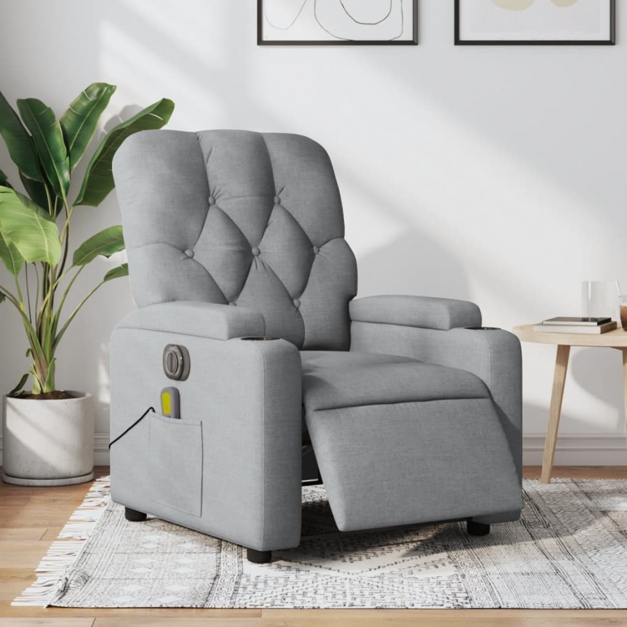 Fauteuil de massage inclinable électrique gris clair tissu