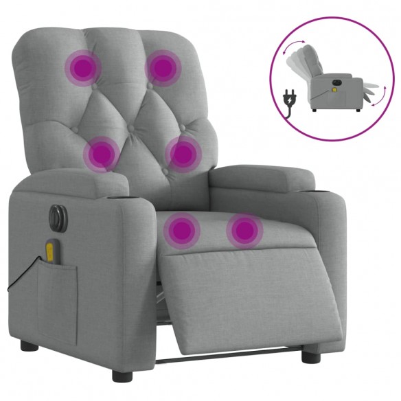 Fauteuil de massage inclinable électrique gris clair tissu