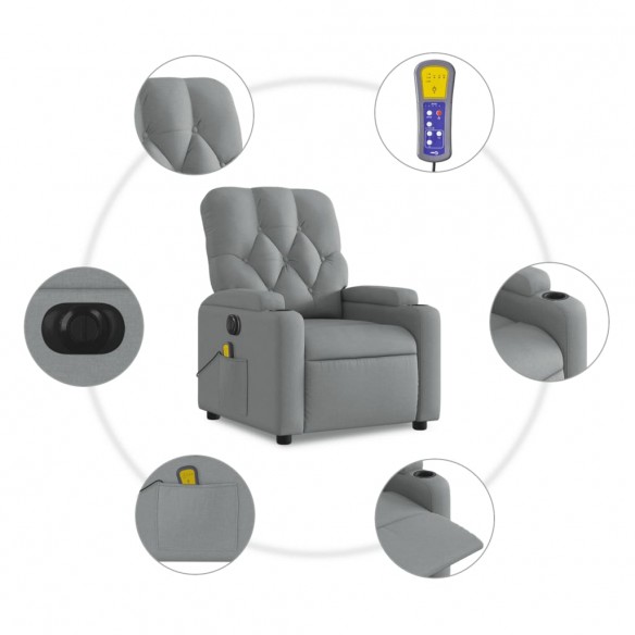 Fauteuil de massage inclinable électrique gris clair tissu