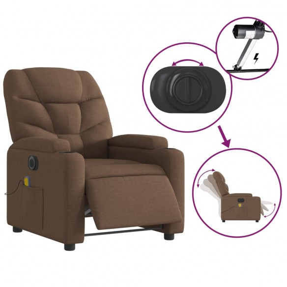 Fauteuil inclinable de massage électrique marron tissu