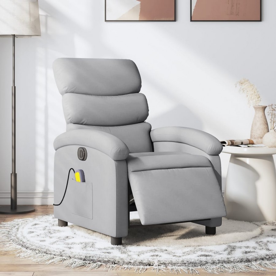 Fauteuil de massage inclinable électrique gris clair tissu