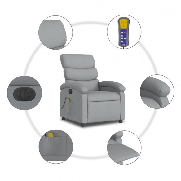 Fauteuil de massage inclinable électrique gris clair tissu