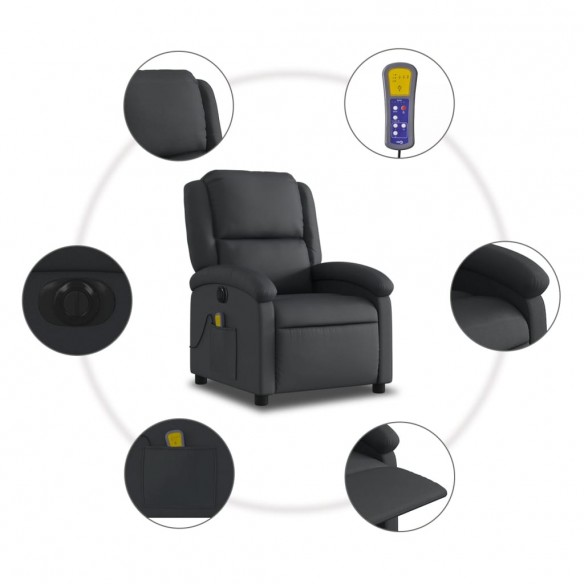 Fauteuil de massage inclinable électrique noir cuir véritable