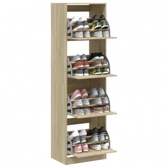 Armoire à chaussures 4 tiroirs rabattables chêne 60x42x204 cm