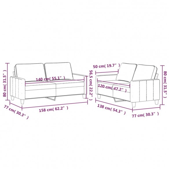 Ensemble de canapés 2 pcs avec coussins Jaune Velours