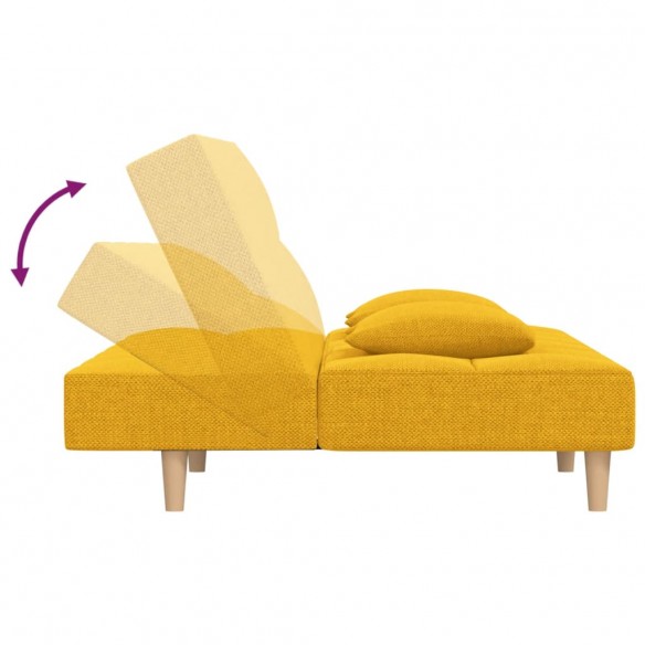 Canapé-lit à 2 places avec deux oreillers jaune tissu